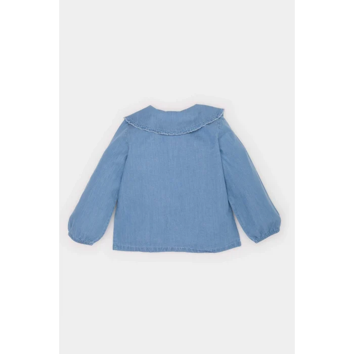 Defacto E2835 Mavi Kız Bebek Büyük Yaka Jean Görünümlü Uzun Kollu Gömlek