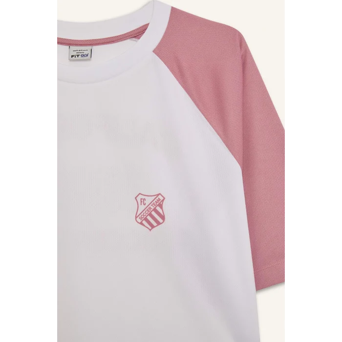 Defacto D8031 Beyaz DeFactoFit Crop Top Bisiklet Yaka Slogan Baskılı Sporcu Kısa Kollu Tişört