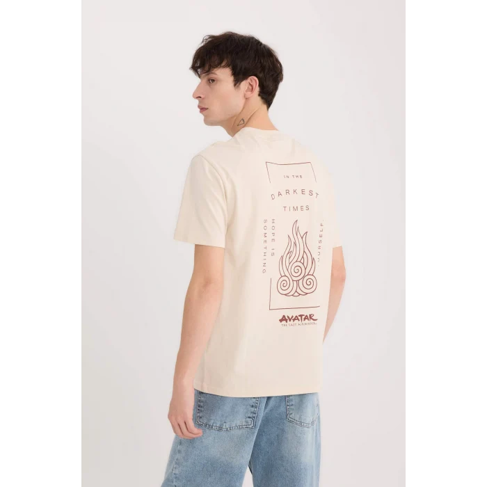 Defacto D6783 Bej Avatar the Last Airbender Regular Fit Bisiklet Yaka Baskılı Kısa Kollu Tişört