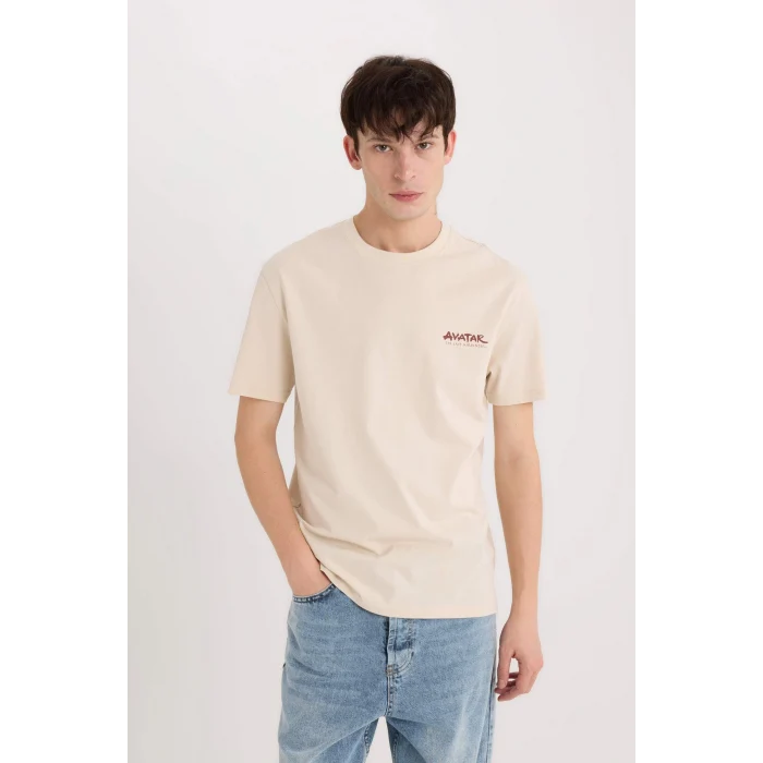 Defacto D6783 Bej Avatar the Last Airbender Regular Fit Bisiklet Yaka Baskılı Kısa Kollu Tişört