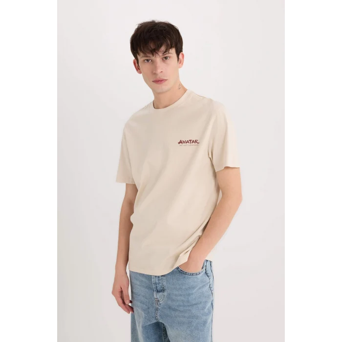 Defacto D6783 Bej Avatar the Last Airbender Regular Fit Bisiklet Yaka Baskılı Kısa Kollu Tişört