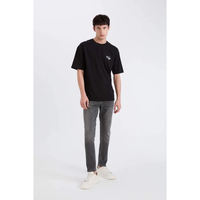 Defacto E0328 Siyah Looney Tunes Boxy Fit Bisiklet Yaka Sırt Baskılı Kısa Kollu Tişört