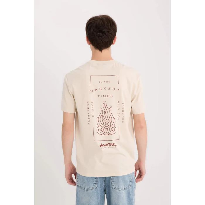 Defacto D6783 Bej Avatar the Last Airbender Regular Fit Bisiklet Yaka Baskılı Kısa Kollu Tişört