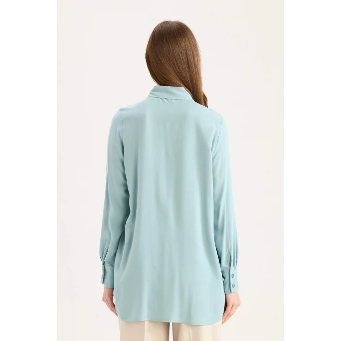 Defacto Z3538 Yeşil Regular Fit Basic Düz Uzun Kollu Gömlek Tunik