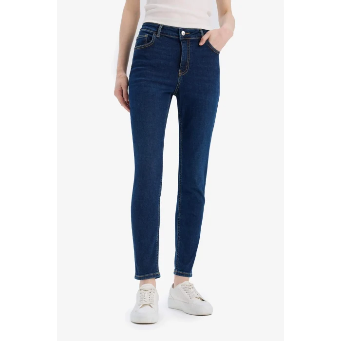 Defacto D8178 Mavi Rebeca Skinny Fit Yüksek Bel Düz Paça Uzun Jean Taş Yıkama Pantolon
