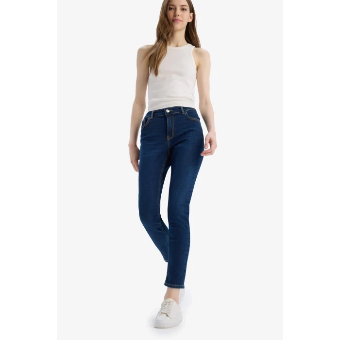 Defacto D8178 Mavi Rebeca Skinny Fit Yüksek Bel Düz Paça Uzun Jean Taş Yıkama Pantolon