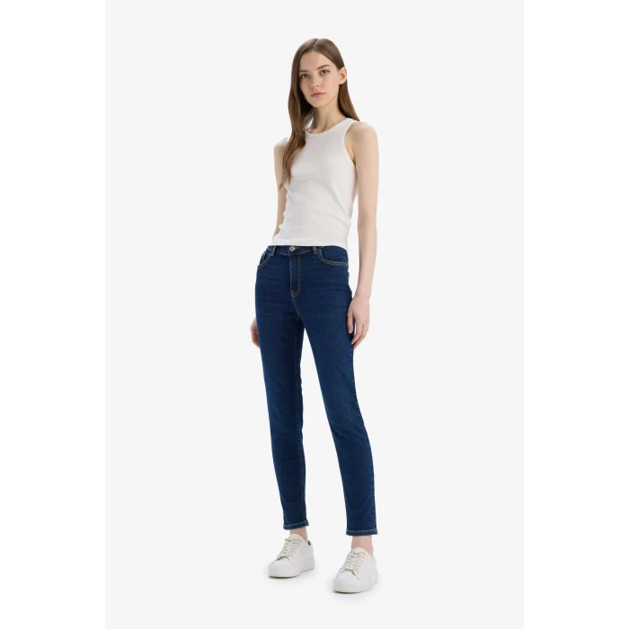 Defacto D8178 Mavi Rebeca Skinny Fit Yüksek Bel Düz Paça Uzun Jean Taş Yıkama Pantolon