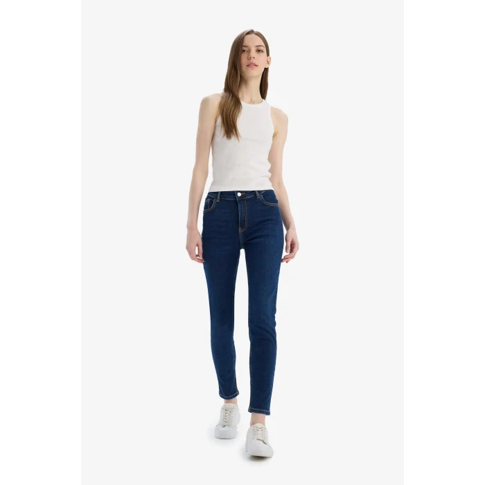Defacto D8178 Mavi Rebeca Skinny Fit Yüksek Bel Düz Paça Uzun Jean Taş Yıkama Pantolon