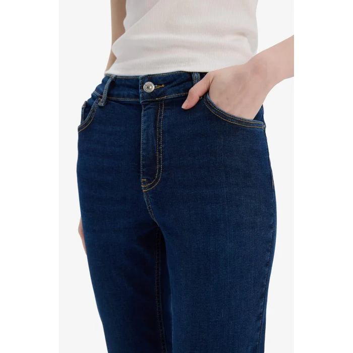 Defacto D8178 Mavi Rebeca Skinny Fit Yüksek Bel Düz Paça Uzun Jean Taş Yıkama Pantolon