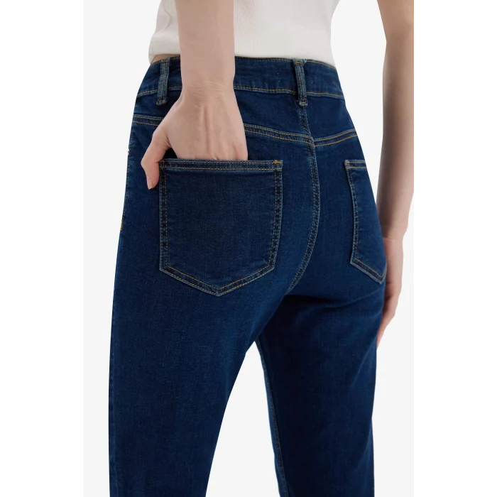 Defacto D8178 Mavi Rebeca Skinny Fit Yüksek Bel Düz Paça Uzun Jean Taş Yıkama Pantolon