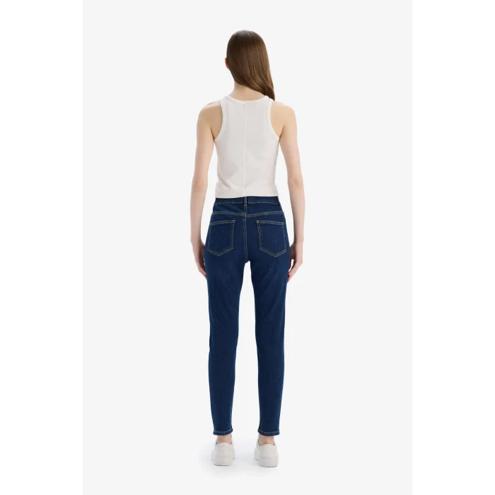 Defacto D8178 Mavi Rebeca Skinny Fit Yüksek Bel Düz Paça Uzun Jean Taş Yıkama Pantolon