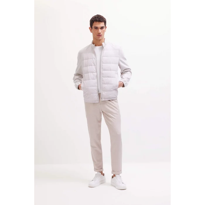 Defacto D7532 Gri Slim Fit Dar Kesim Dik Yaka Lastikli ve Fermuarlı Su Geçirmez Mont