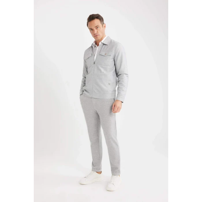 Defacto D7533 Gri Slim Fit Dar Kesim Polo Yaka Fermuarlı Mevsimlik Baharlık Mont