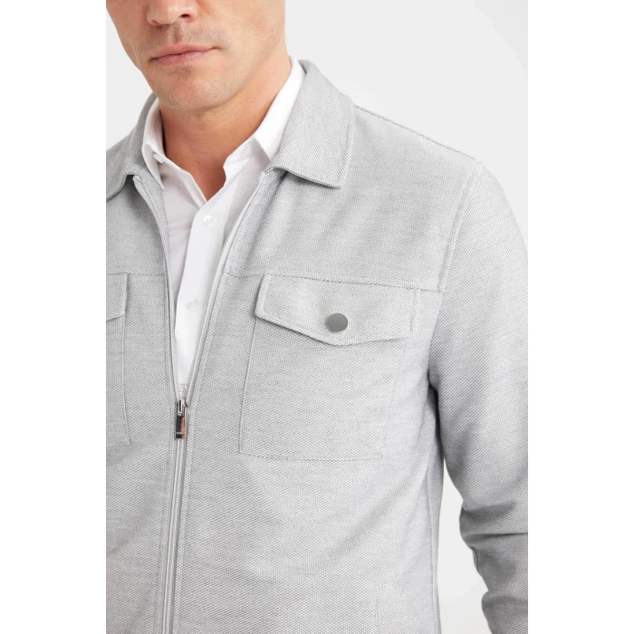 Defacto D7533 Gri Slim Fit Dar Kesim Polo Yaka Fermuarlı Mevsimlik Baharlık Mont