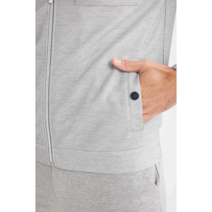 Defacto D7533 Gri Slim Fit Dar Kesim Polo Yaka Fermuarlı Mevsimlik Baharlık Mont