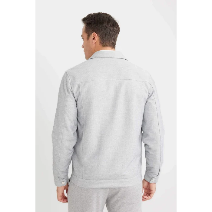 Defacto D7533 Gri Slim Fit Dar Kesim Polo Yaka Fermuarlı Mevsimlik Baharlık Mont