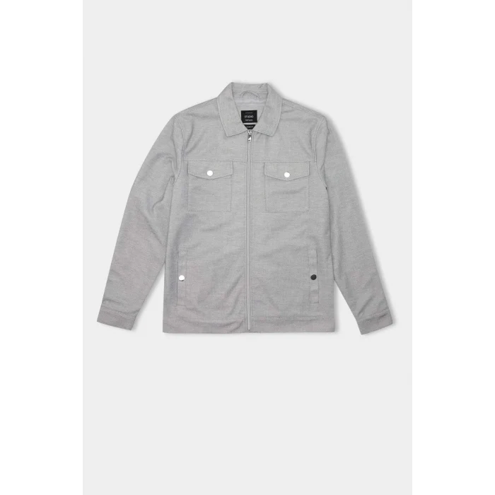 Defacto D7533 Gri Slim Fit Dar Kesim Polo Yaka Fermuarlı Mevsimlik Baharlık Mont