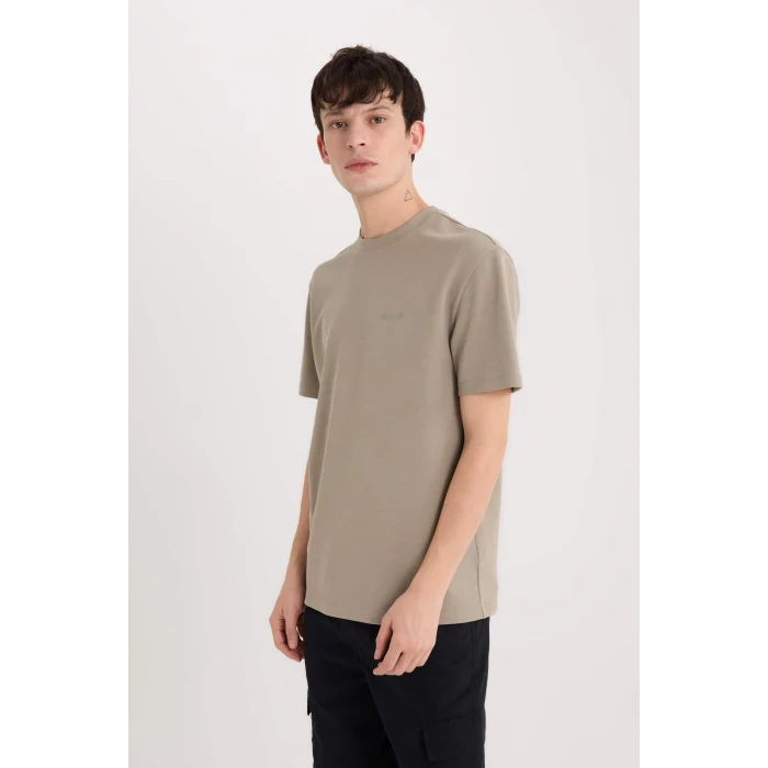 Defacto D5514 Haki Regular Fit Bisiklet Yaka Baskılı Kısa Kollu Ağır Kumaş Tişört