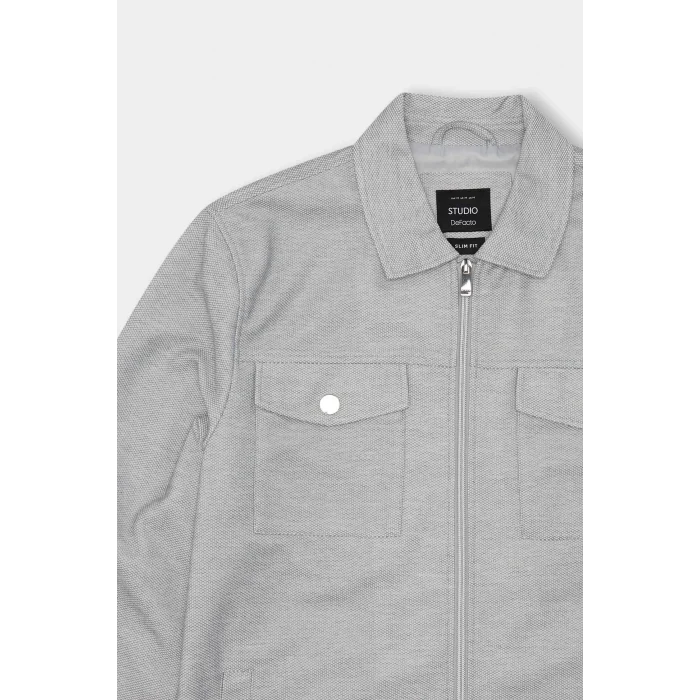 Defacto D7533 Gri Slim Fit Dar Kesim Polo Yaka Fermuarlı Mevsimlik Baharlık Mont