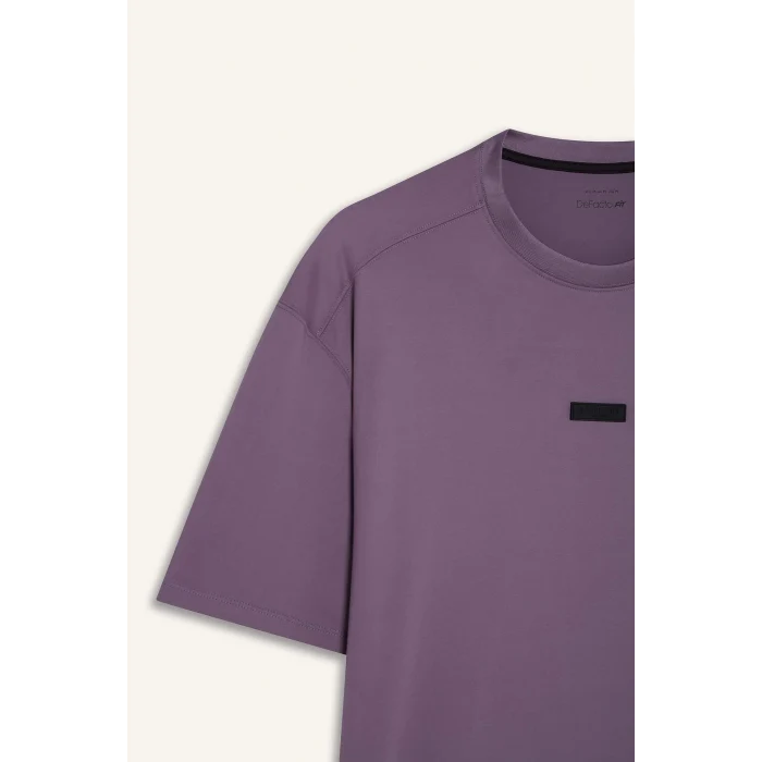 Defacto D7365 Mor DeFactoFit Boxy Fit Bisiklet Yaka Baskılı Sporcu Kısa Kollu Tişört
