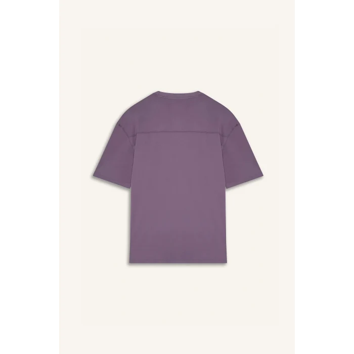 Defacto D7365 Mor DeFactoFit Boxy Fit Bisiklet Yaka Baskılı Sporcu Kısa Kollu Tişört