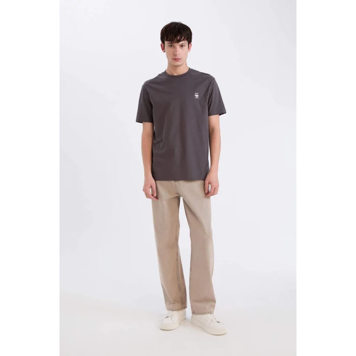 Defacto D5560 Antrasit Regular Fit Bisiklet Yaka Sırt Baskılı Kısa Kollu Tişört