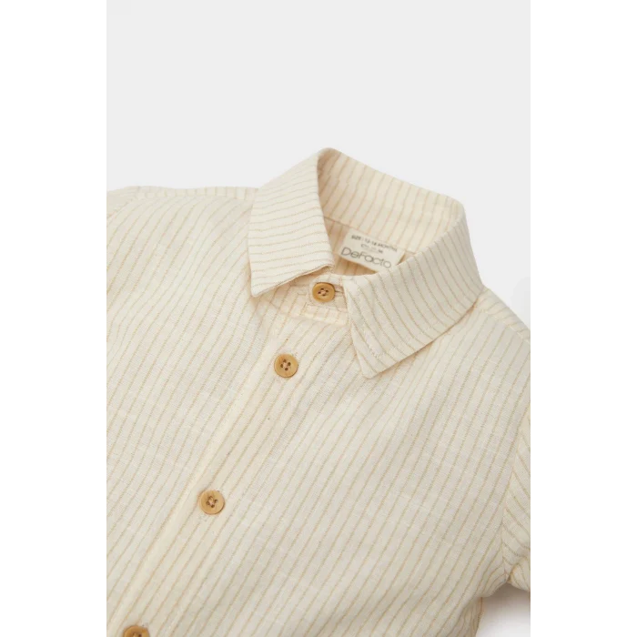 Defacto E2264 Ekru Erkek Bebek 2li Takım Çizgili Uzun Kollu Gömlek Pantolon