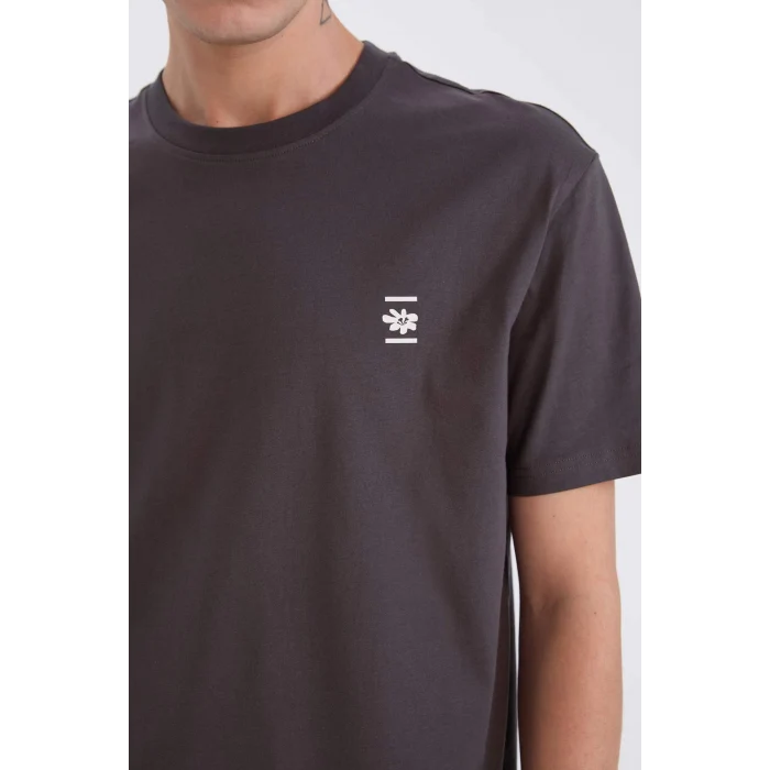 Defacto D5560 Antrasit Regular Fit Bisiklet Yaka Sırt Baskılı Kısa Kollu Tişört
