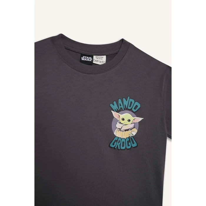 Defacto D9572 Antrasit Erkek Çocuk Star Wars-Mandalorian Bisiklet Yaka Kısa Kollu Tişört