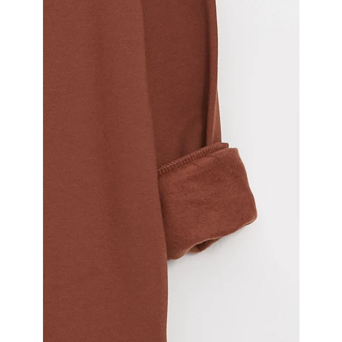 LCWAIKIKI Basic KAHVERENGİ Bisiklet Yaka Baskılı Uzun Kollu Oversize Kadın Sweatshirt Tunik