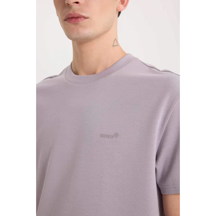 Defacto D5514 Mor Regular Fit Bisiklet Yaka Baskılı Kısa Kollu Ağır Kumaş Tişört