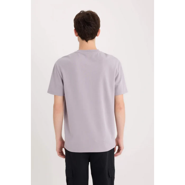 Defacto D5514 Mor Regular Fit Bisiklet Yaka Baskılı Kısa Kollu Ağır Kumaş Tişört
