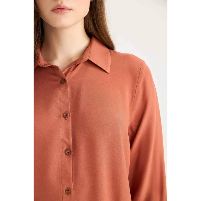 Defacto Z3538 Turuncu Regular Fit Basic Düz Uzun Kollu Gömlek Tunik