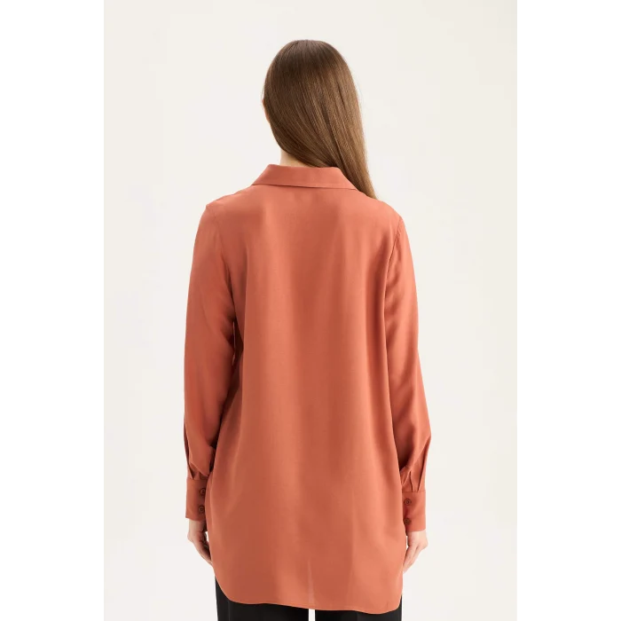 Defacto Z3538 Turuncu Regular Fit Basic Düz Uzun Kollu Gömlek Tunik