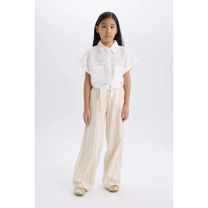 Defacto D7642 Beyaz Kız Çocuk Crop Bağlama Detaylı Kısa Kollu Gömlek