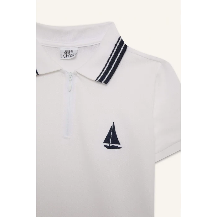 Defacto D8091 Beyaz Erkek Çocuk Nakışlı Pike Kısa Kollu Polo Tişört