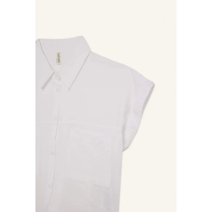 Defacto D7642 Beyaz Kız Çocuk Crop Bağlama Detaylı Kısa Kollu Gömlek