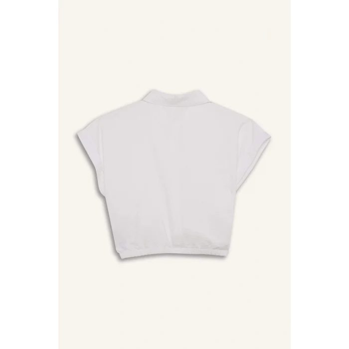 Defacto D7642 Beyaz Kız Çocuk Crop Bağlama Detaylı Kısa Kollu Gömlek