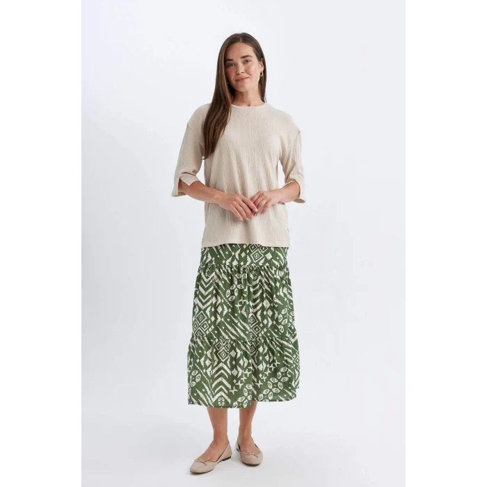 Defacto C4411 Yeşil Desenli Aerobin Midi Etek