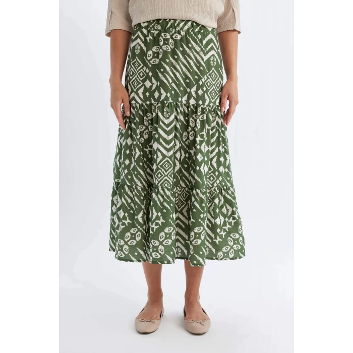 Defacto C4411 Yeşil Desenli Aerobin Midi Etek