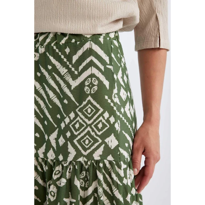 Defacto C4411 Yeşil Desenli Aerobin Midi Etek