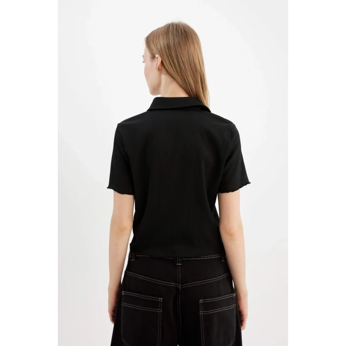 Defacto D4520 Siyah Coool Fitted Bürümcük Kısa Kollu Gömlek