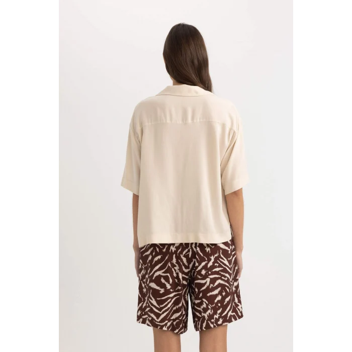 Defacto C3388 Ekru Boxy Fit Kısa Kollu Gömlek