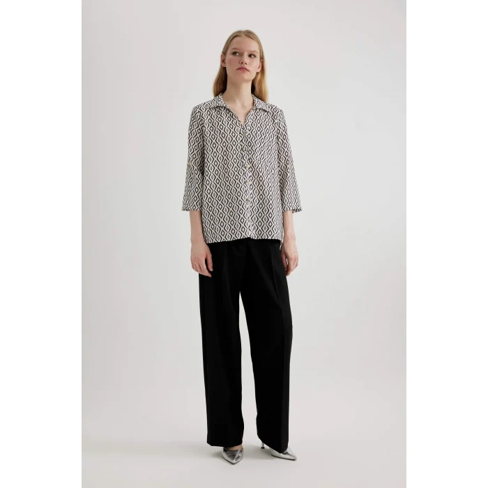 Defacto C0324 Ekru Regular Fit Desenli Yarım Kollu Gömlek