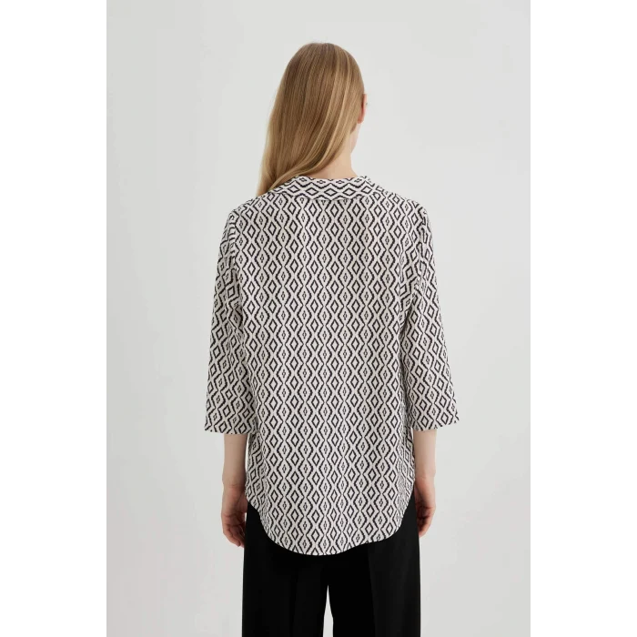 Defacto C0324 Ekru Regular Fit Desenli Yarım Kollu Gömlek