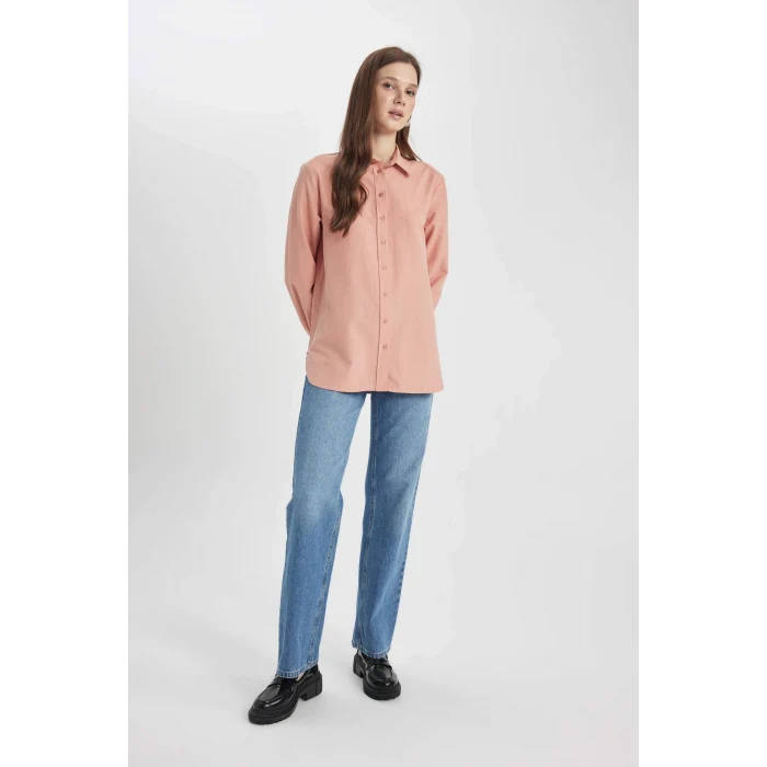 Defacto B8314 Bordo Relax Fit Poplin Uzun Kollu Gömlek Tunik
