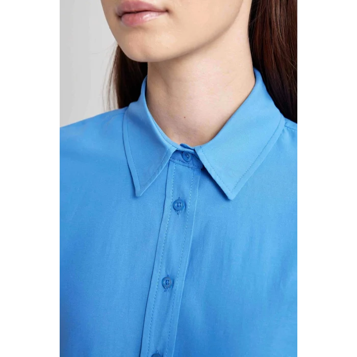 Defacto B8314 Mavi Relax Fit Poplin Uzun Kollu Gömlek Tunik