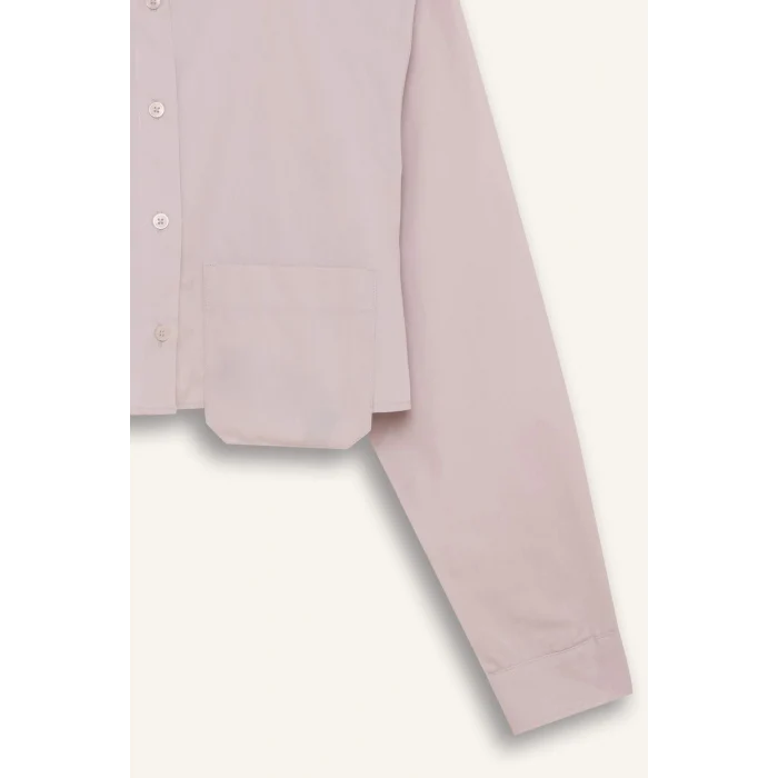 Defacto C5026 Gri Oversize Geniş Kalıp Crop Poplin Uzun Kollu Gömlek