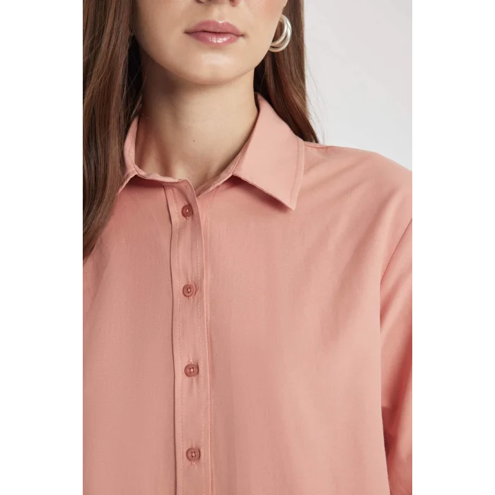 Defacto B8314 Bordo Relax Fit Poplin Uzun Kollu Gömlek Tunik