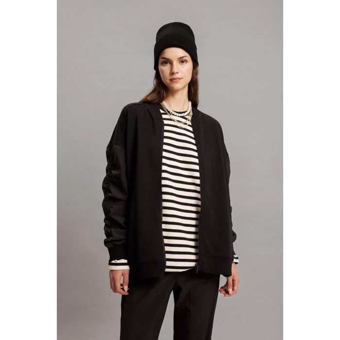 Defacto C0276 Ekru Regular Fit Bisiklet Yaka Çizgili Uzun Kollu Tişört Tunik